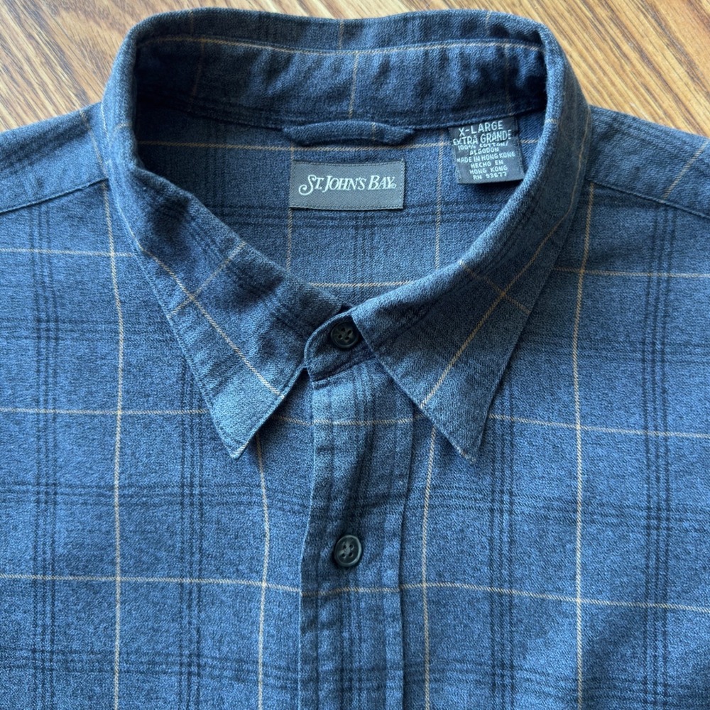 St. John's Bay Button Up Shirt Men's XL Blue Windowpane Plaid Vintage Preppy - Picture 5 of 8